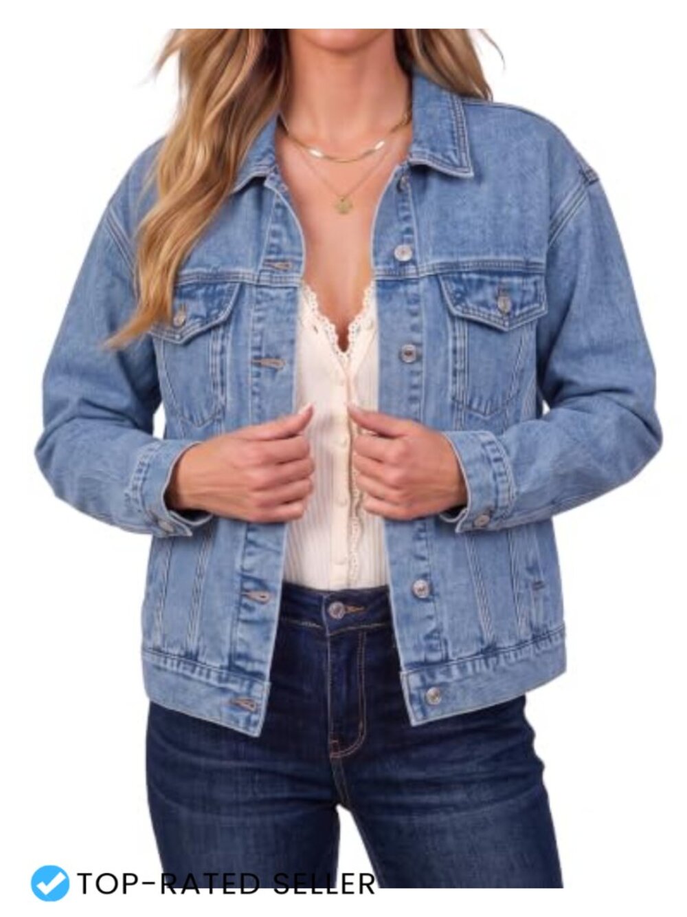 Oversized Denim Jacket Button Down Long Sleeve Women Trucker